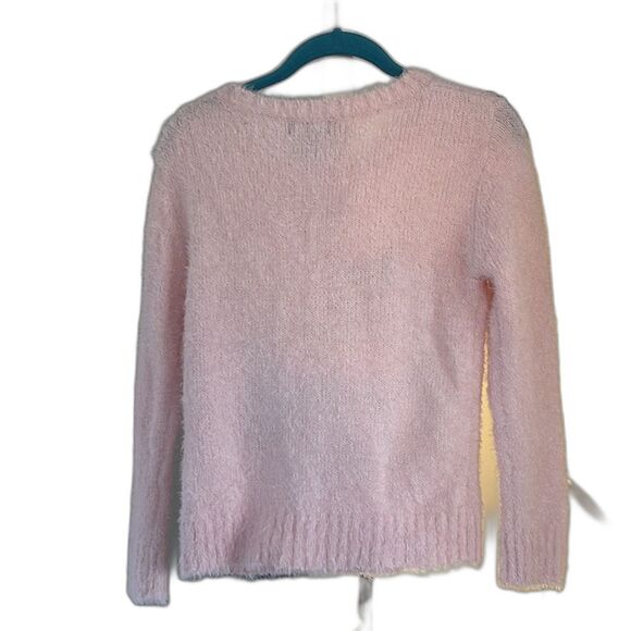 Forever and Ever Girls Fuzzy Unicorn Sweater Light Pink White Pom Poms Soft - Picture 6 of 7